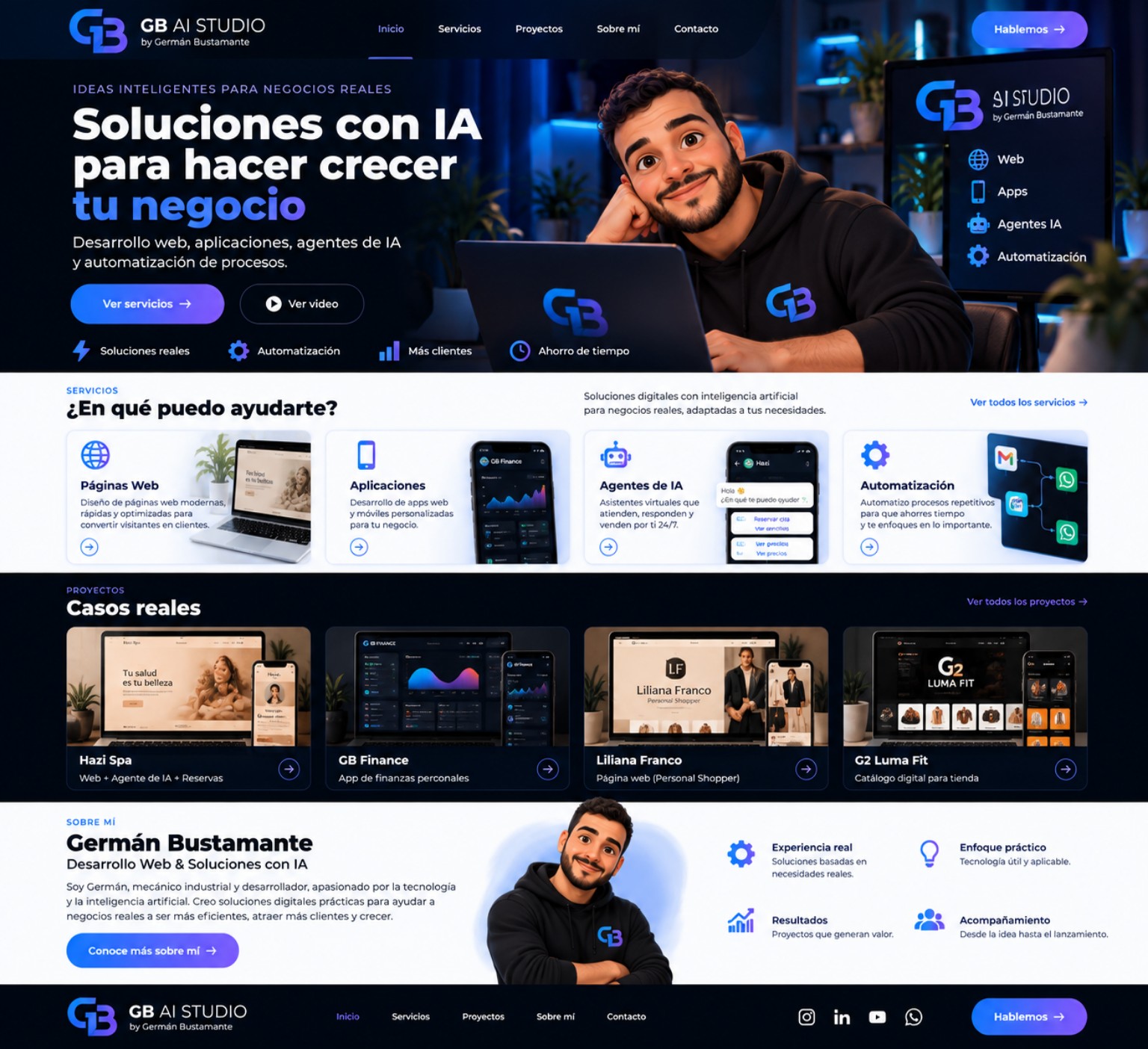 Concepto web de GB AI Studio con avatar