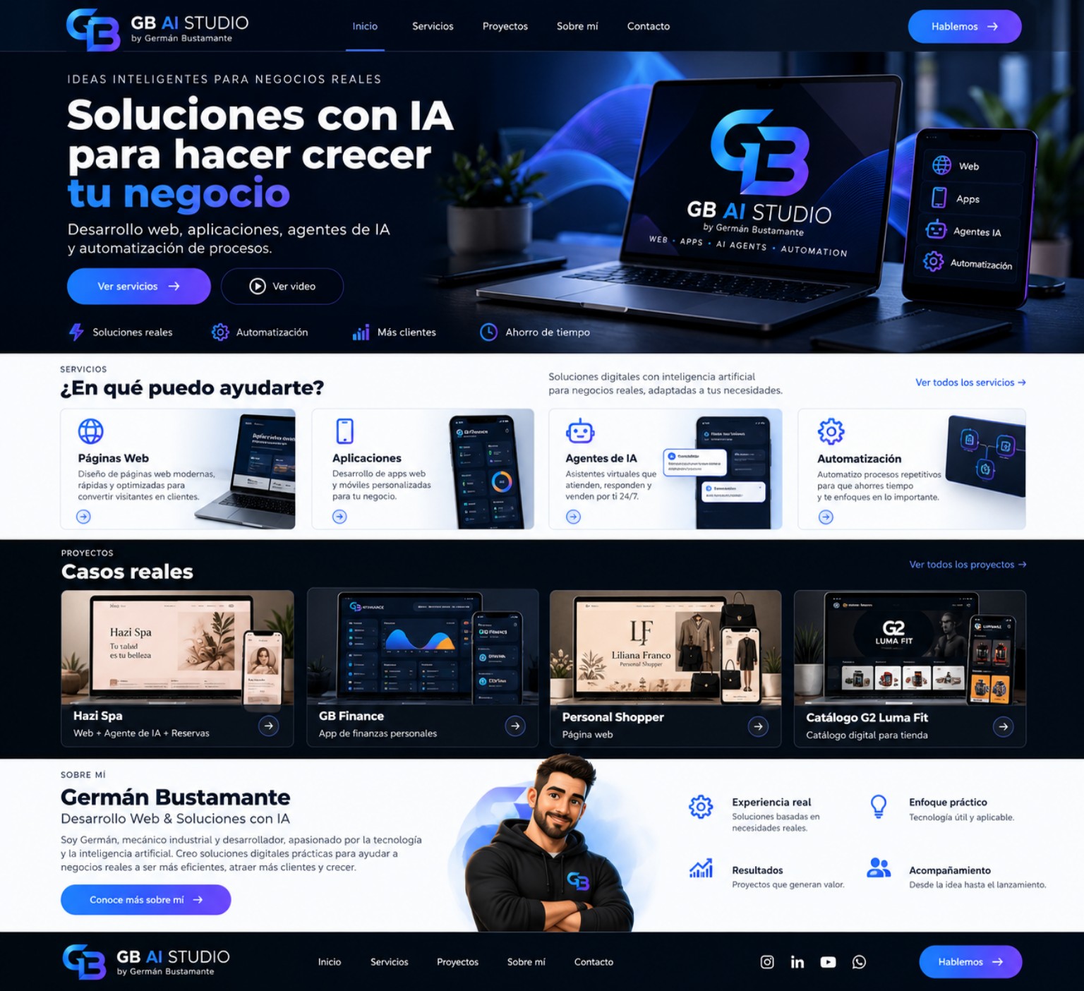 Concepto web de GB AI Studio con laptop y móvil